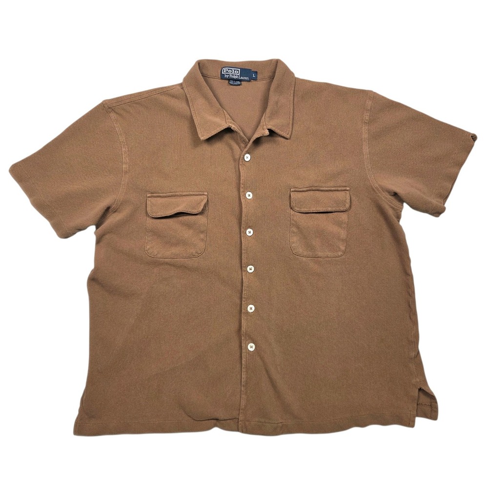 Vtg Polo Ralph Lauren Button Down Camp Collar Shirt Brown Mens L Aloha Pockets